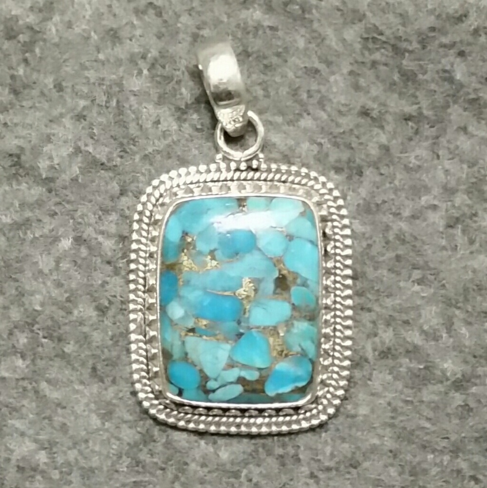 925 Silver Copper Blue Turquoise Pendant